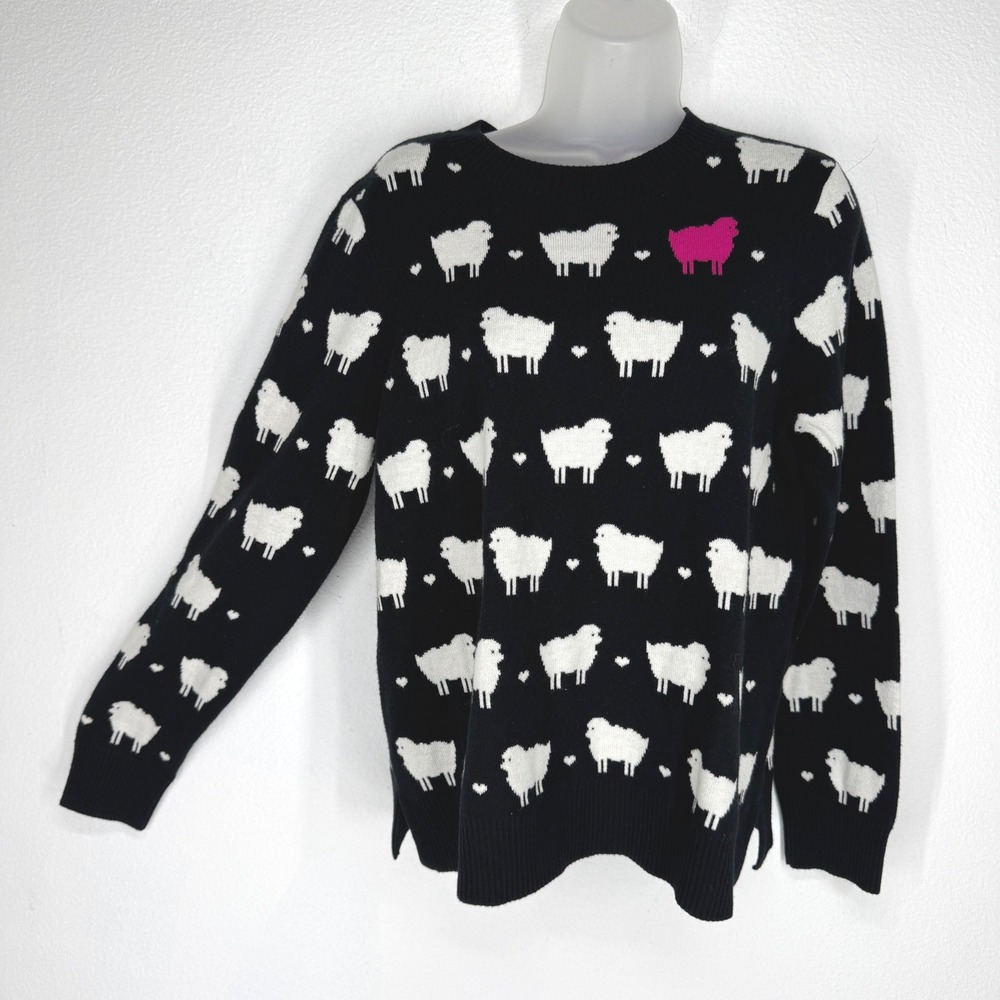 Charter Club Black Sheep Pink Heart‎ Intarsia Knit Sweater Diana Novelty Retro